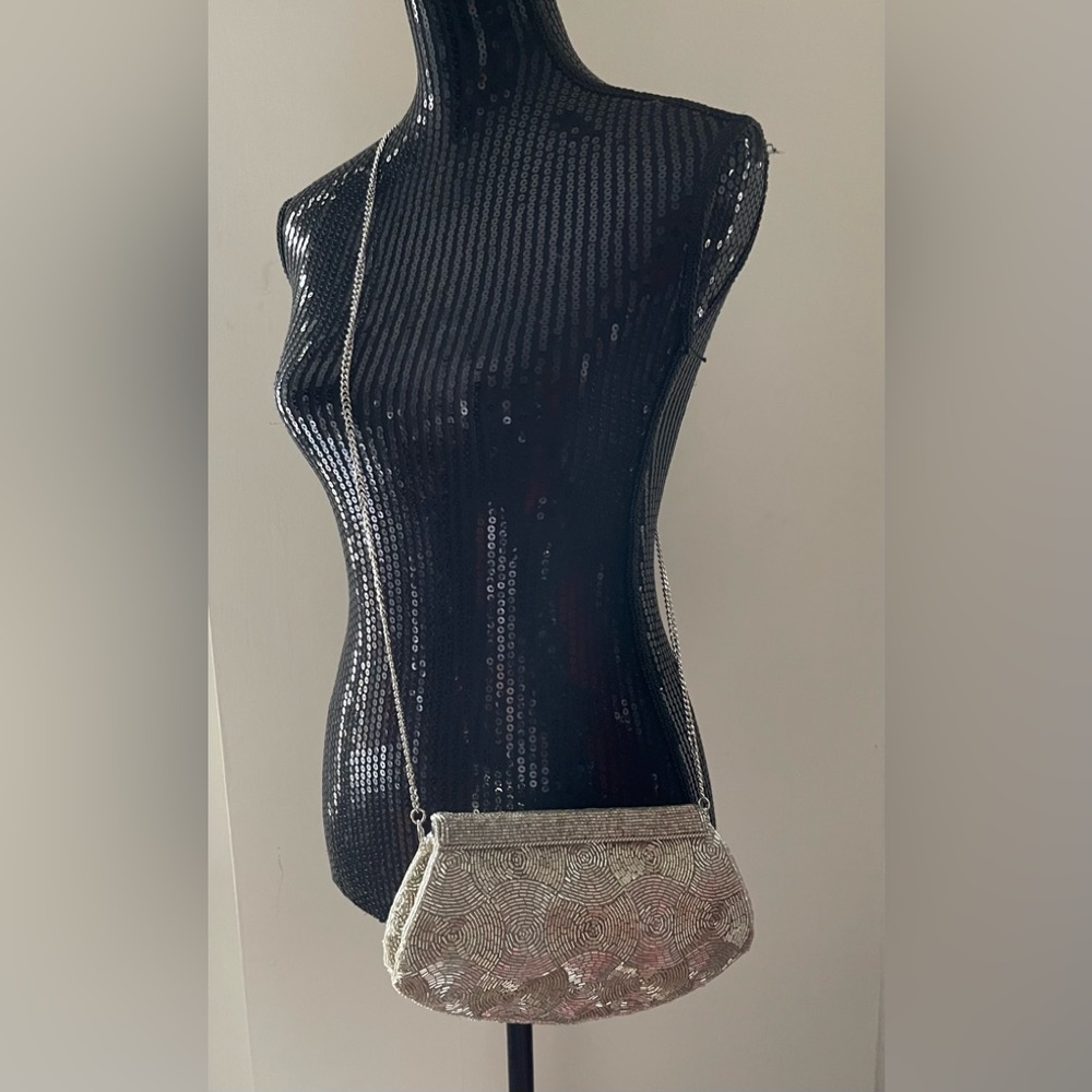 Nordstrom Two Tone Beaded Swirl Evening / Clutch Bag
